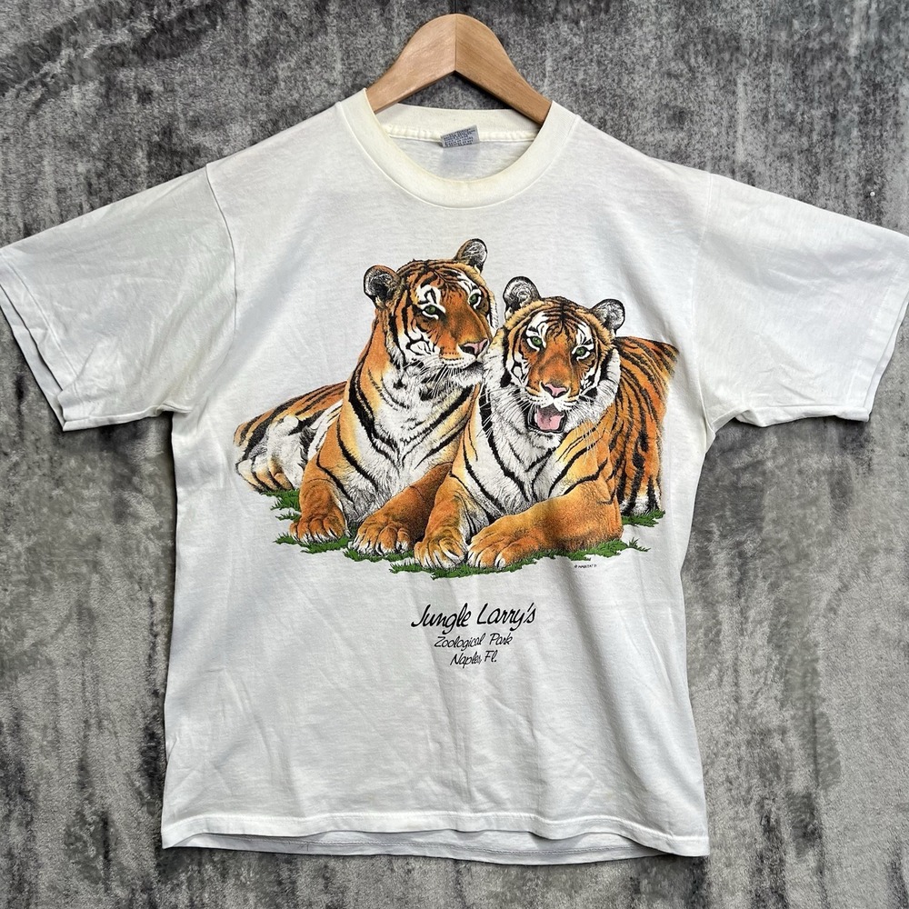 Vintage 80s Tiger T Shirt Men's Large Cal Cru Zoo Park Animal Single Stitch